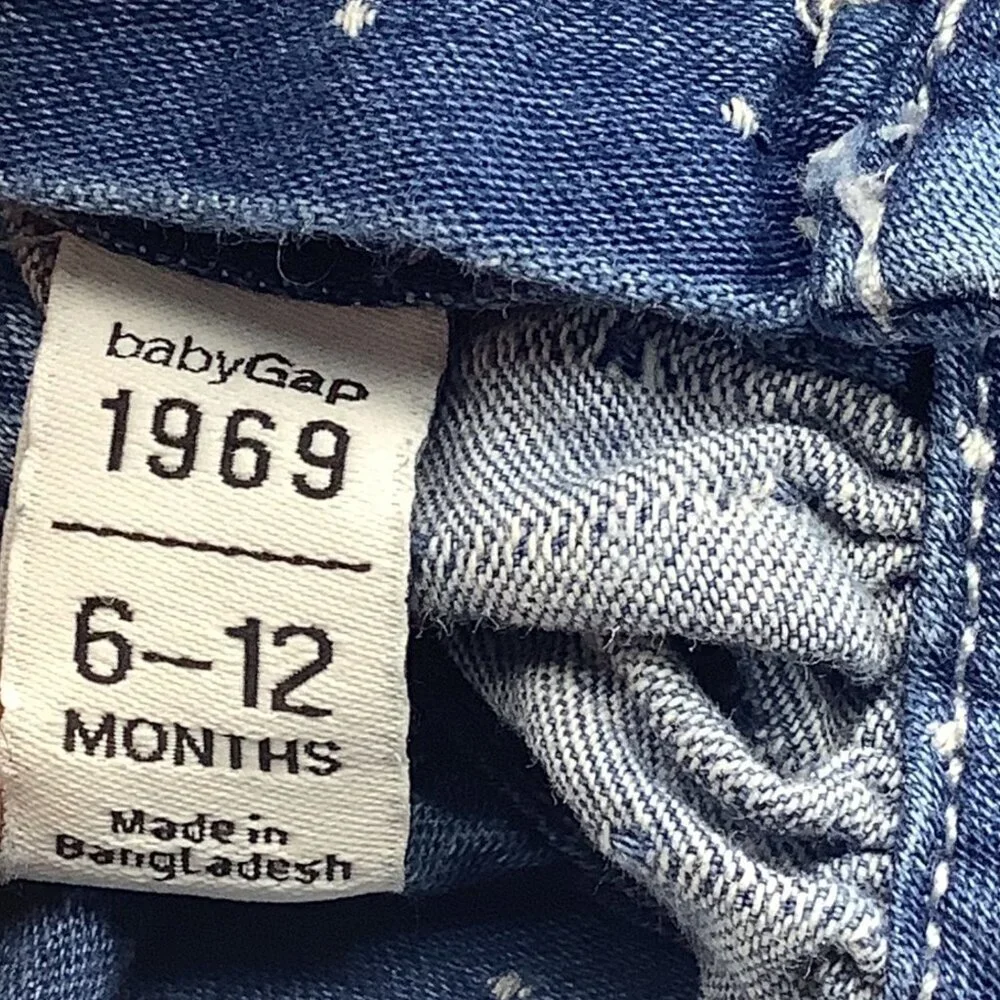 Baby Gap Denim Jumpsuit Romper Baby Girl 6-12 Months‎ Blue Polka Dot Tie Straps